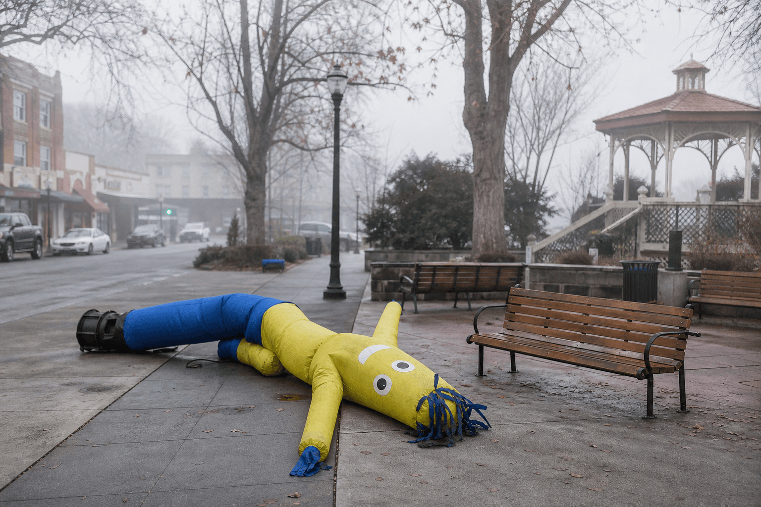 Foggy plaza in Cotati